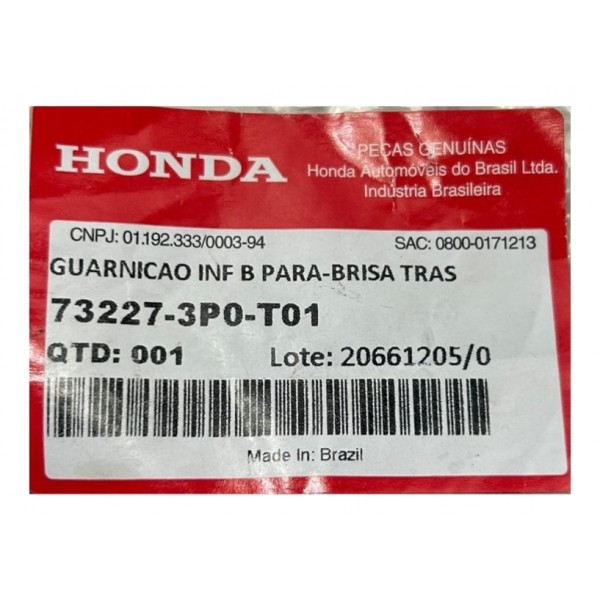 Guarnição Inferior Honda City Crv 2015 20 Parabrisa Traseiro
