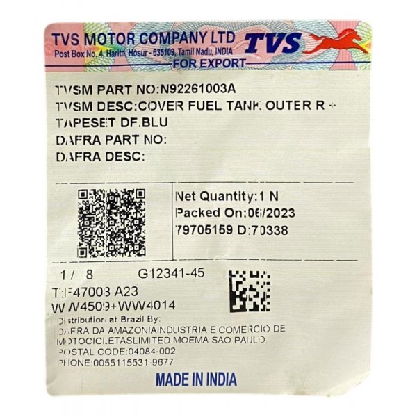 Carenagem Tanque Dafra Apache 200 Azul Esquerda 2023 Azul