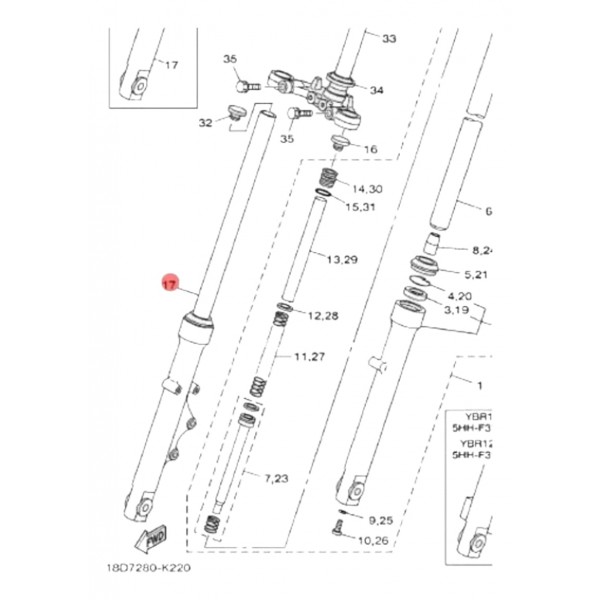 Canela Bengala Dianteira Direita Ybr125 2014 Á 2016 Yamaha