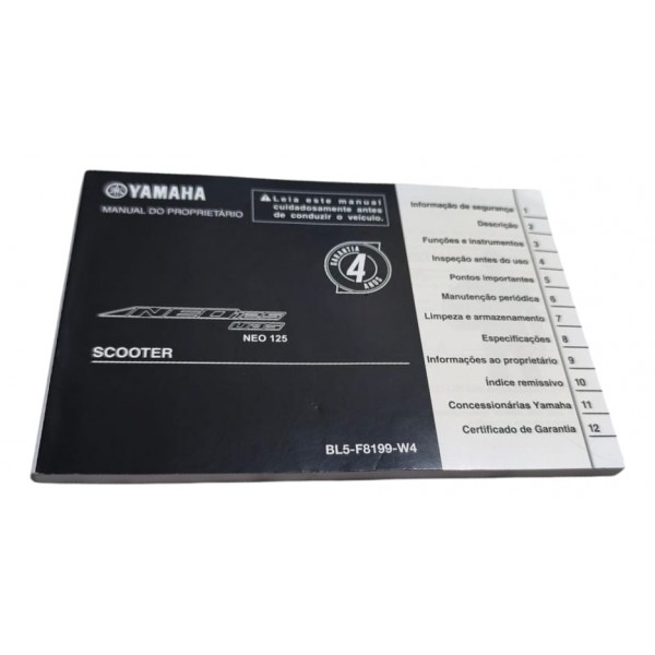 Manual Proprietário Yamaha At 125 Neo 2020 A 2024 Original