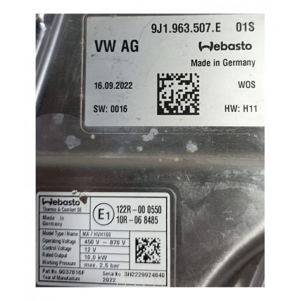 Módulo Aquecedor Alta Tensão Porsche Taycan 9j 2021 A 2024