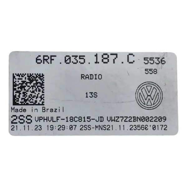 Multimídia Radio Jetta Passat Tiguan Fusca Amarok 2017 2020 Preto