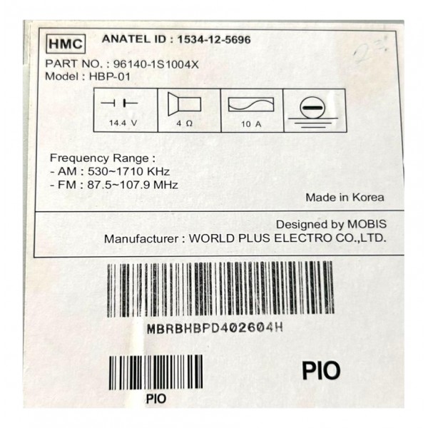 Rádio Automotivo Hyundai Hb20 Original 961401s1004x