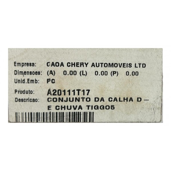 Jogo De Calha De Chuva Original Chery Tiggo 2 A20111t17 Preto