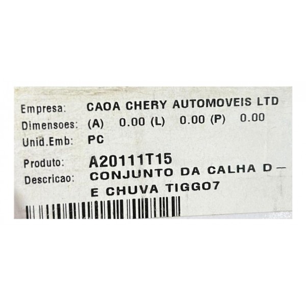 Jogo Calha De Chuva Chery Tiggo 7 Original Com Friso Cromado Preto