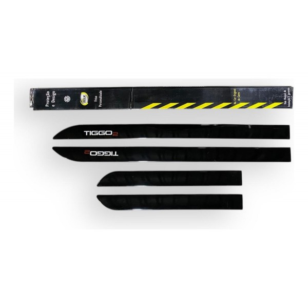 Jogo Friso Chery Tiggo 2 Preto Metálico Lateral Slim 2021 22 Preto