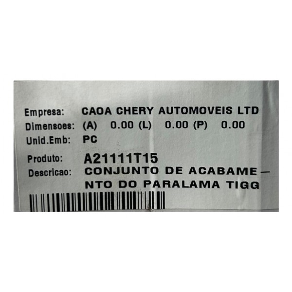 Kit Jogo Lameiro Chery Tiggo 7 A21111t15 4 Peças Original