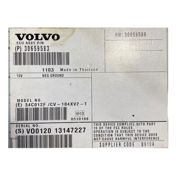 Módulo Amplificador Som Volvo S60 T5 2011 30659583 Original Original