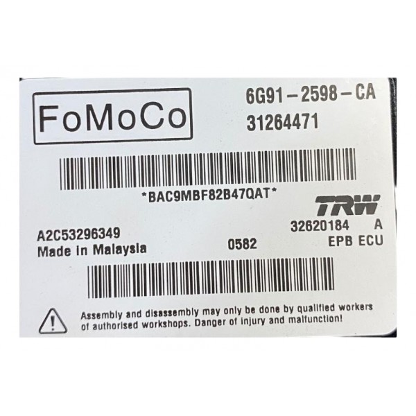 Módulo Freio De Mão Volvo Xc60 2010 T6 3.0  6g912598ca