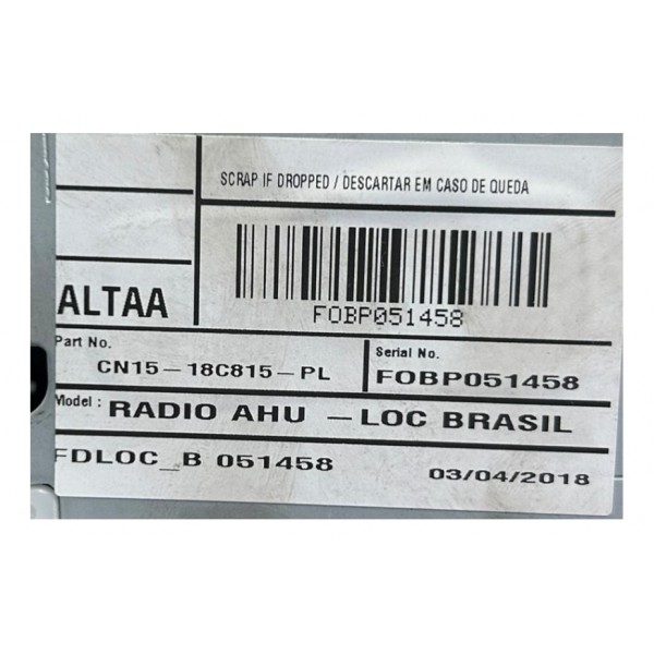 Módulo Rádio Com Cd Player Ford Focus 2.0 2018  Ecosport Prateado